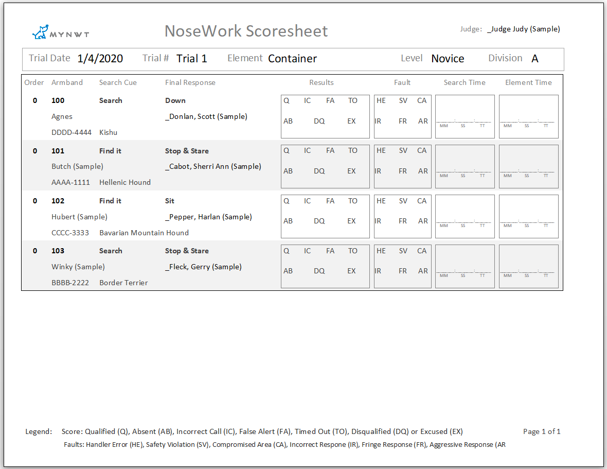 Hand Score K9 Score Sheets – My K9 Trial
